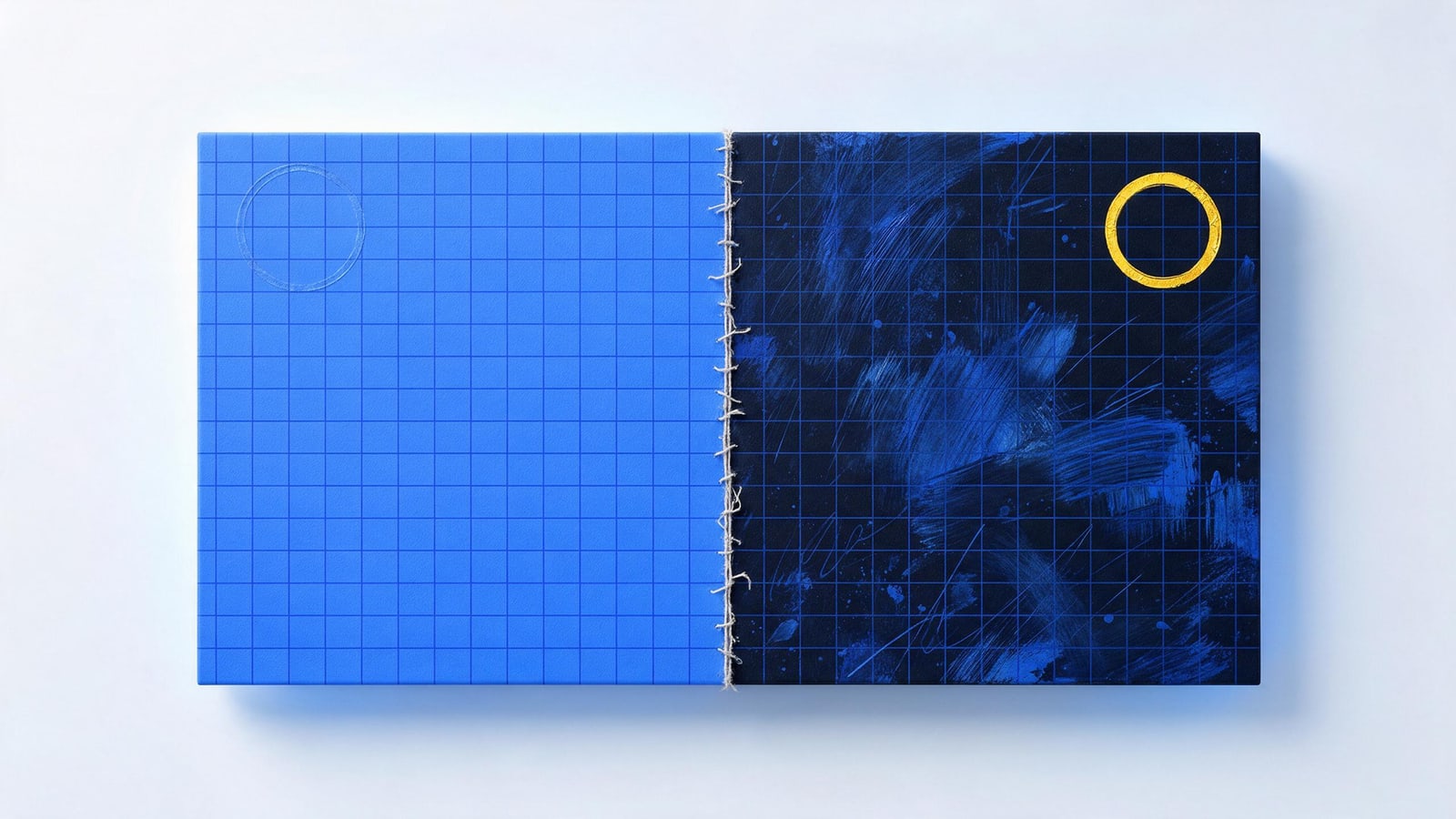 Canvas split between a machine-perfect grid and hand brushstrokes, copyright in AI-generated content