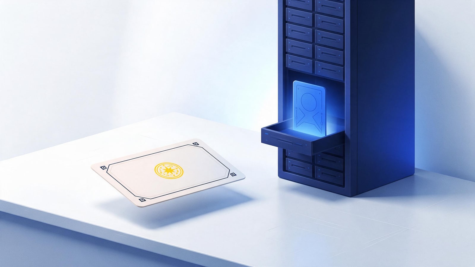 Sealed subpoena document opening a server drawer to reveal an identity card, the 512(h) unmasking process