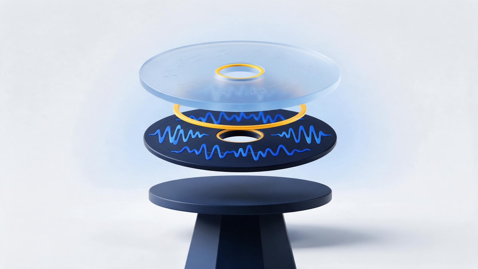 Exploded vinyl record with note etching above waveform grooves, how musicians take down stolen tracks