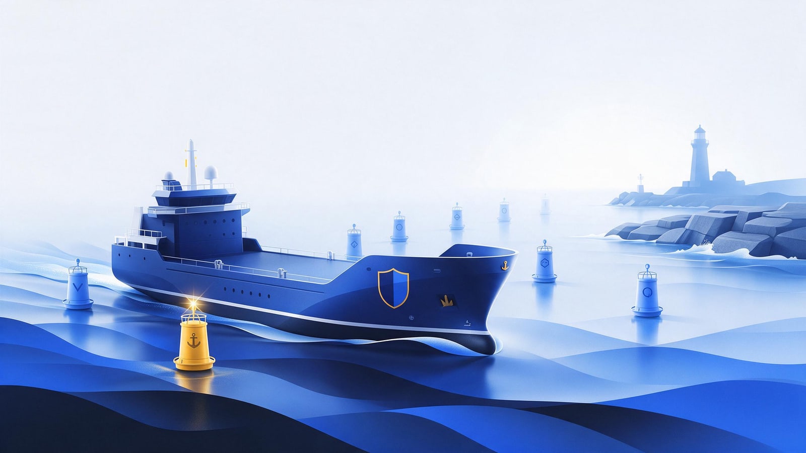 Shield-emblazoned vessel gliding toward beacon buoys, the DMCA safe harbor requirements checklist