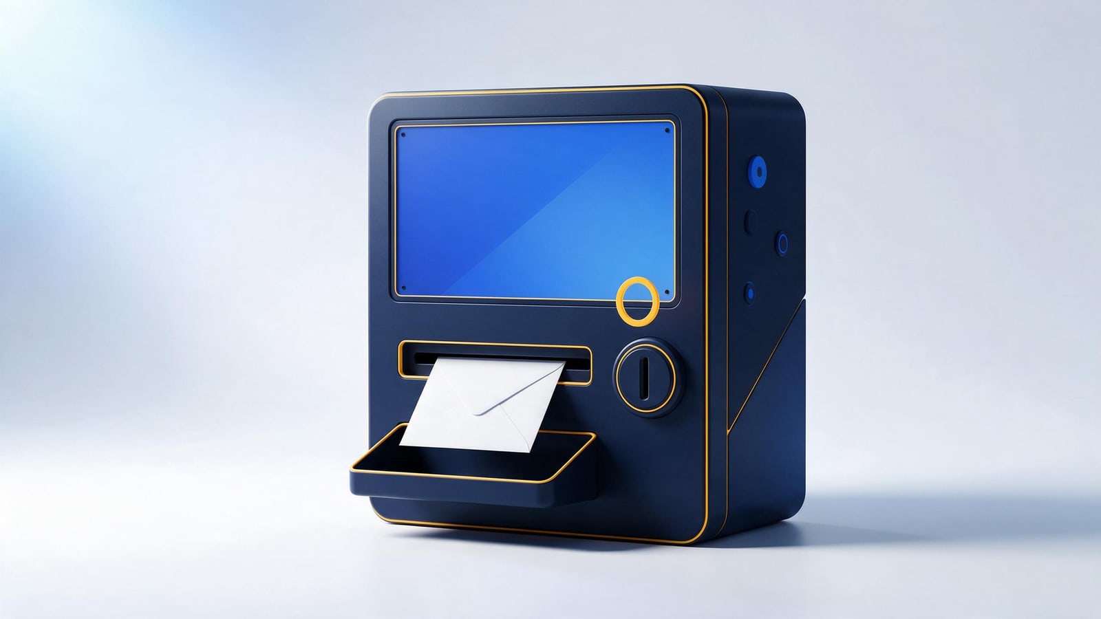 Vending machine dispensing an envelope beside an empty coin slot, four ways to file a takedown for free