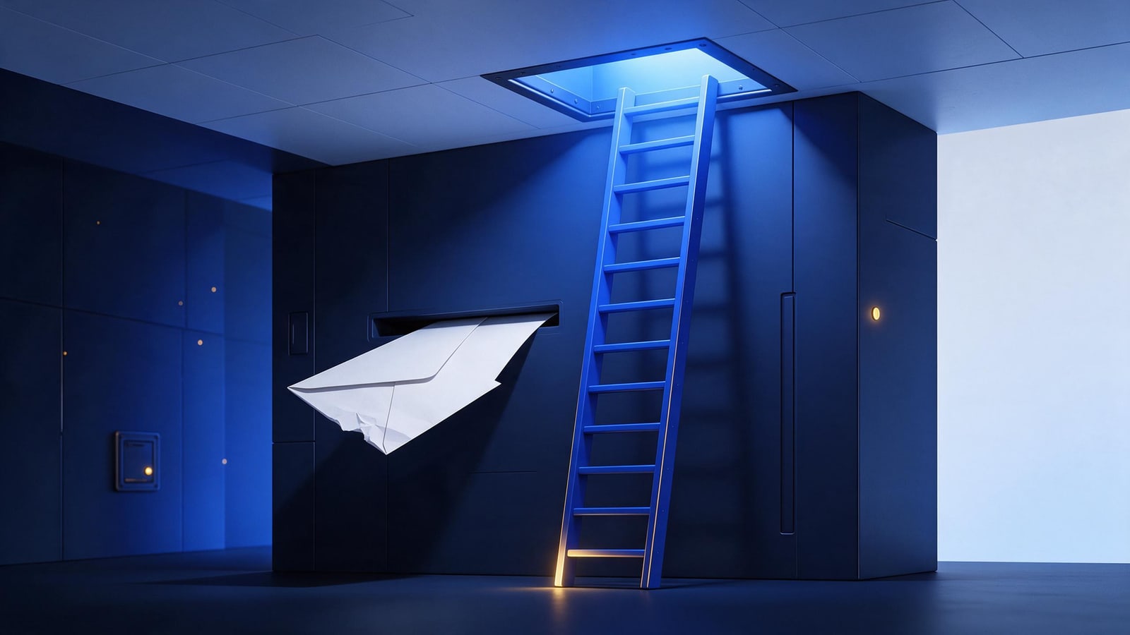 Returned envelope beside a ladder ascending to a hatch, next moves after a rejected DMCA takedown