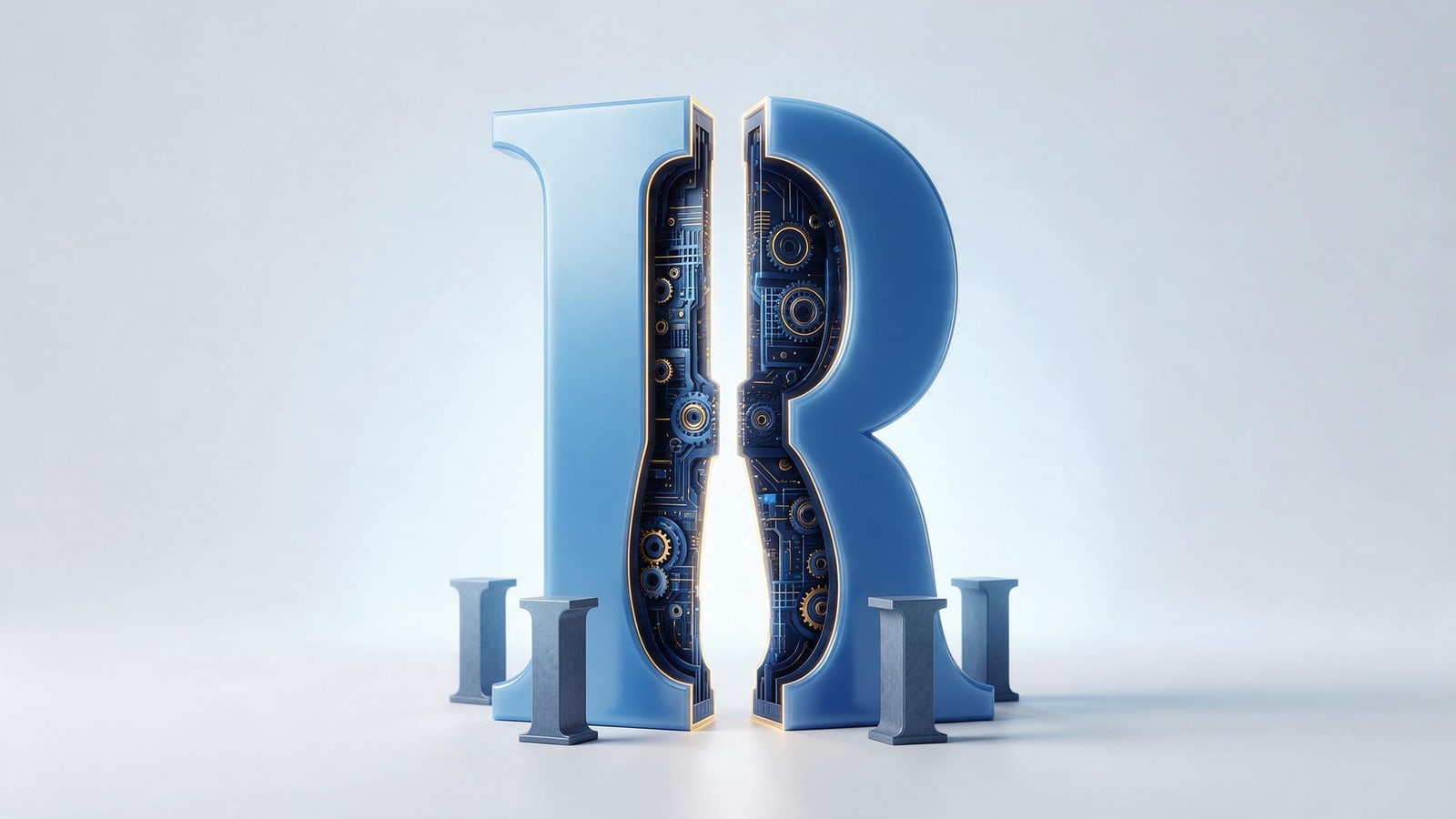 Giant letterform split open to reveal circuitry inside, fonts as licensed software