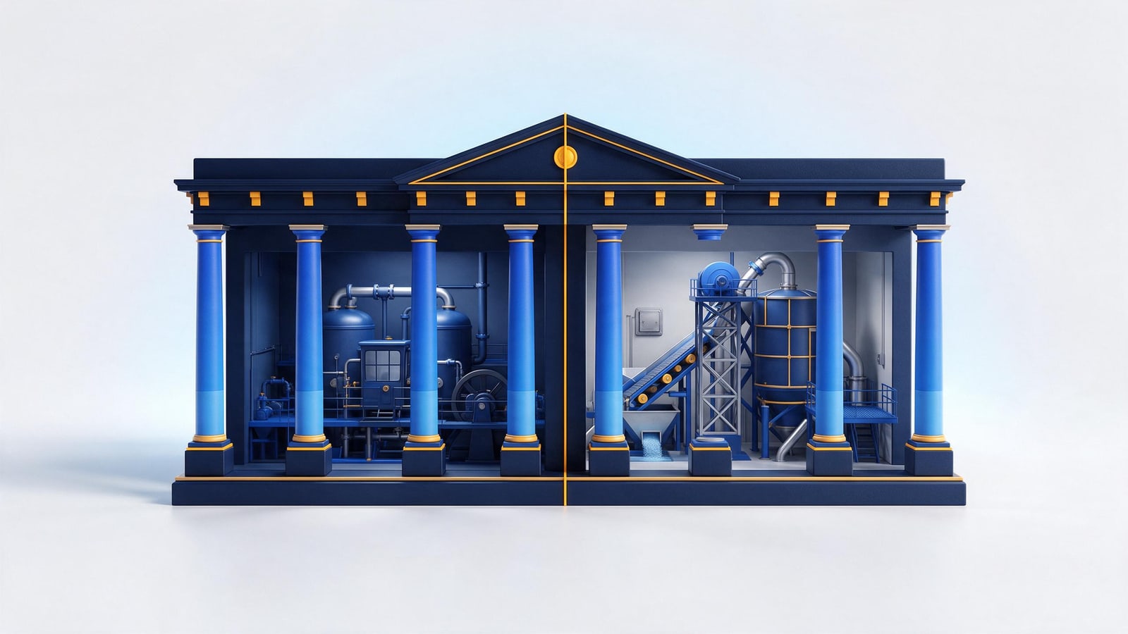 Two buildings sharing one identical portico of code columns, Oracle v. Google on API copyright