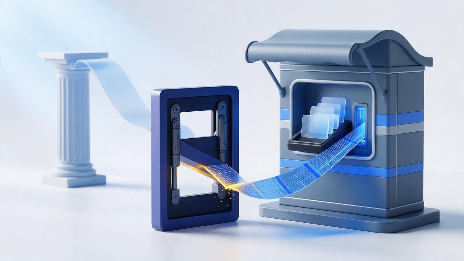 Guillotine bar severing the payment ribbon to a pirate kiosk, payment processor cutoffs for piracy
