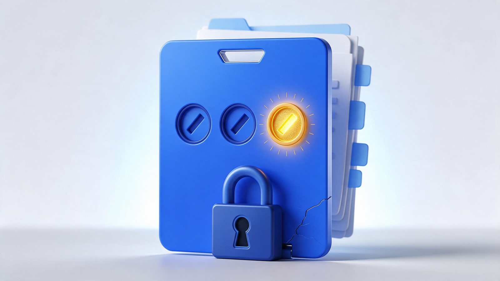 Account card with a glowing third-strike notch, a repeat infringer policy platforms can enforce