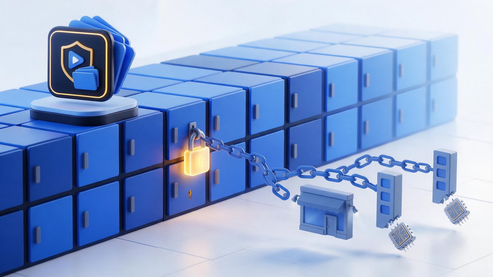 Padlocked file locker cutting the chain to leak pages, protecting paid course content