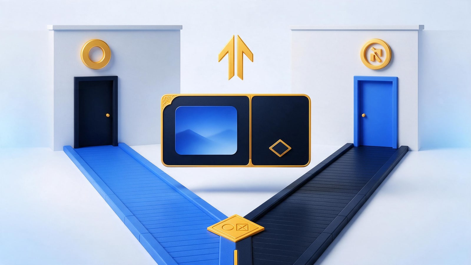 Storefront card splitting into circled-C and circled-R paths, trademark versus copyright