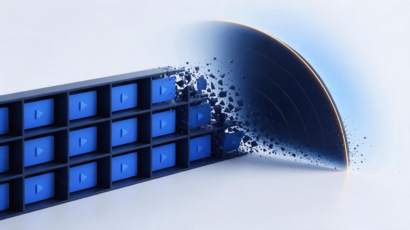 Stream archive tiles dissolving under a sweeping radar wave, the Twitch music DMCA purge