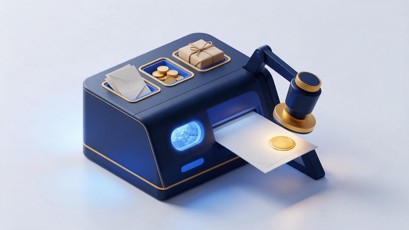 Intake machine turning an application, fees, and deposit into a certificate, Copyright Office registration