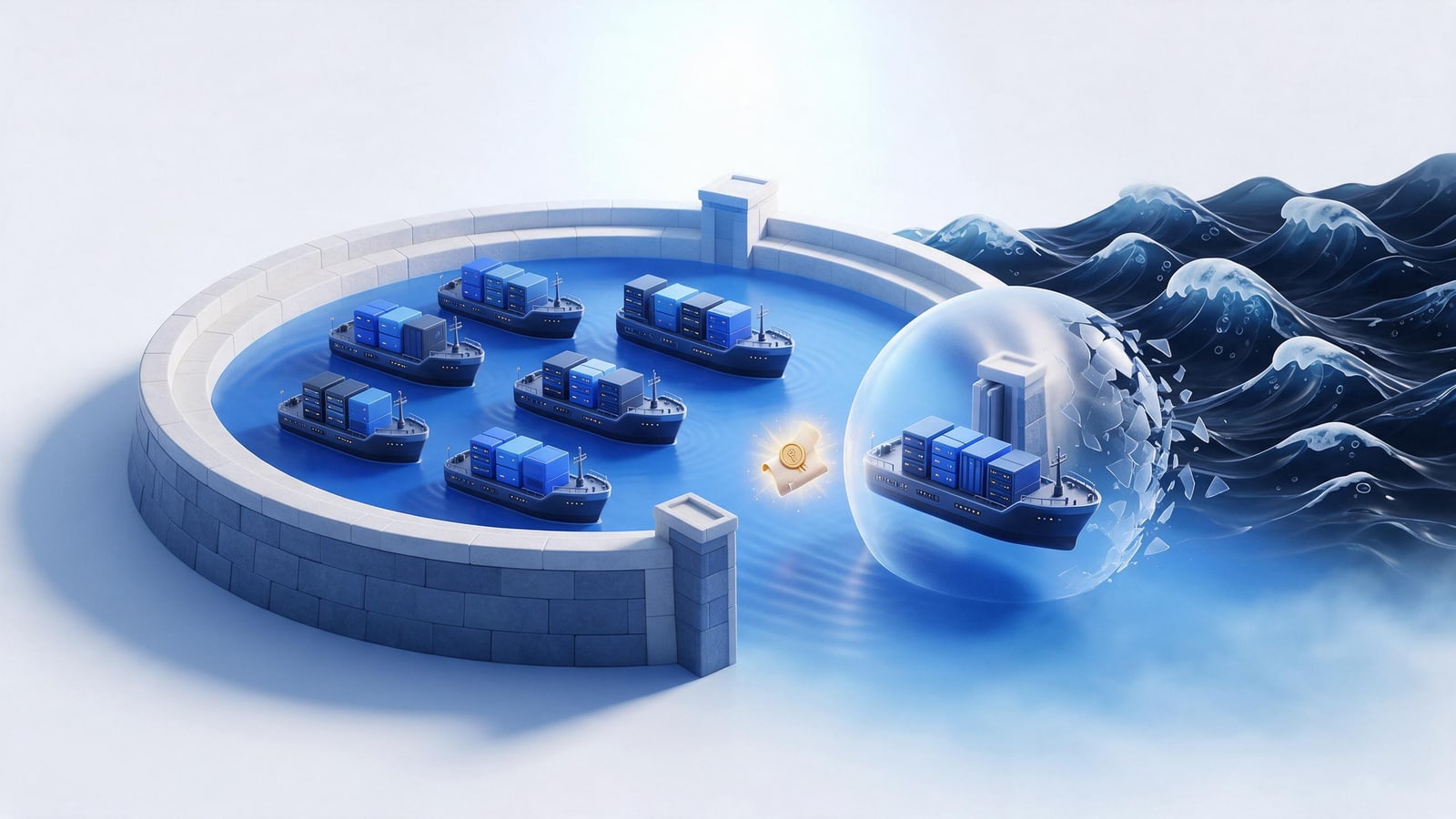 Breakwater harbor sheltering server ships from storm waves, DMCA safe harbor explained